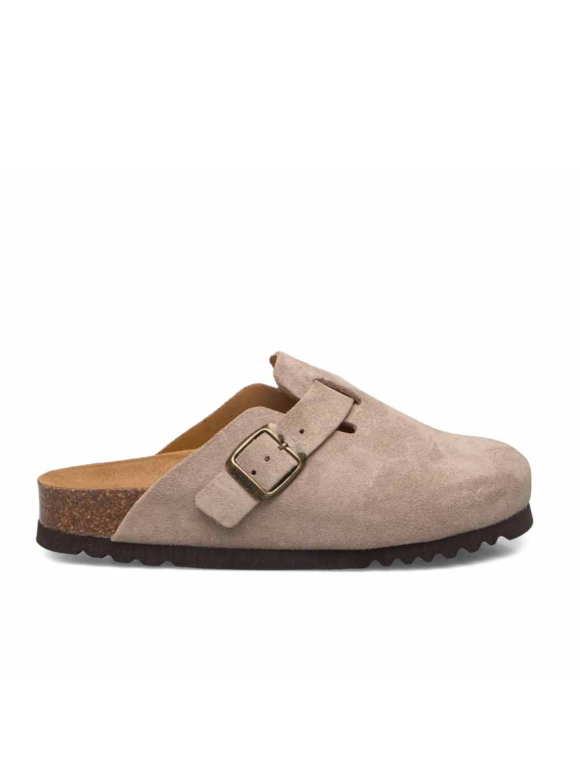 SCHOLL - SL FAE SUEDE DARK BEIGE CLOGS & MULES