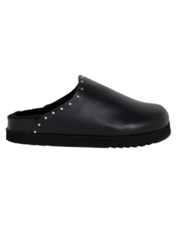 SCHOLL - SL FAE STUDS LEATHER BLACK CLOGS & MULES